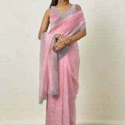 Soch Peach Embellished Saree With Unstitched Blouse-image-56