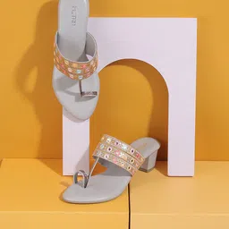 Metro Embellished Open Toe Block Heels-11