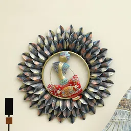 vedas Mystic Indiana Gold-Toned & Blue Textured Shaurya Musician Dhol Wall Plates-image-37