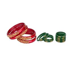 SOMIL Set Of 12 Red Alloy Artificial Stones and Beads Antique Bangles-image-90
