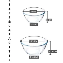 Femora Borosilicate Glass Microwave Safe All-Purpose Mixing Bowl,1650 ML, 2100 ML, Set of 2 image 3