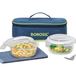 Borosil Klip n Store Lunchbox with Bag & Leak Proof Set of 2 ( Blue , 400 ml Each)-2