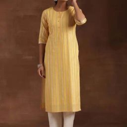 Libas Yellow Cotton Striped Straight Kurta-image-37
