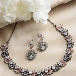 Zeneme Rose Gold Plated AD Studded Beaded Jewellery Set-image-34