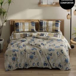 Bianca Classic Feel Sand & Blue 152 TC Double Size Bedsheet & Comforter With 2 Pillow Covers-31
