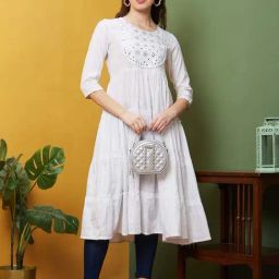 Globus White Cotton Embroidered Anarkali Kurta-image-47