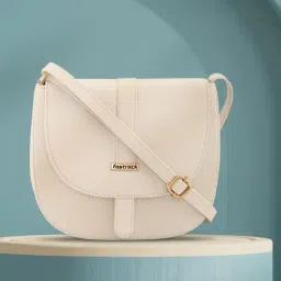Fastrack Cream Faux Leather Solid Sling Handbag-image-3