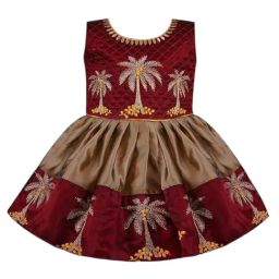 Wish Karo Girls Maroon Embroidered Party Dress-image-80