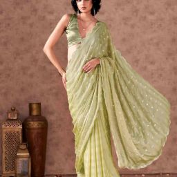 Tikhi Imli Green Embellished Saree with Unstitched Blouse-image-60