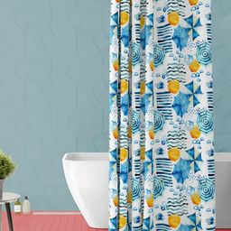 ArtzFolio Blue and White Geometric Printed Waterproof Shower Curtain-image-34