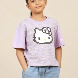 Kidsville Hello Kitty Printed Relaxed Fit T-Shirt for Girls-image-97