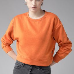Roadster Women Orange Solid Sweatshirt-27
