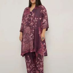 Diza by Westside Burgundy Botanical Printed A-Line Kurta-picture-15