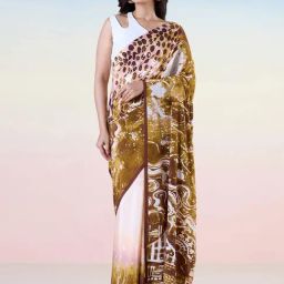 navyasa by liva Brown Printed Saree With Unstitched Blouse-image-66