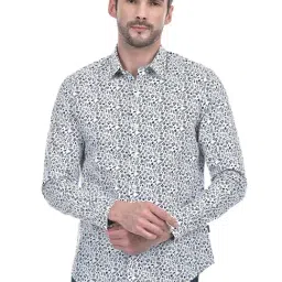 Numero Uno White Slim Fit Floral Print Shirt-image-80