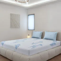 Monte Carlo Stanley Light Blue Polyester Printed 130 GSM King Fitted Bedsheet with 2 x Pillow Covers-picture-10