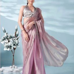 Tikhi Imli Pink Solid Saree with Unstitched Blouse-image-74