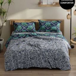 Bianca Classic Feel Grey & Navy 152 TC Double Size Bedsheet & Comforter With 2 Pillow Covers-image-53