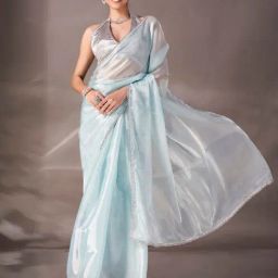 Tikhi Imli Blue Solid Saree with Unstitched Blouse-picture-33