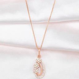 Zavya 925 Silver Celestial Rose Gold Plated CZ Studded Teardrop Pendant for Women-5
