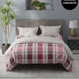Bianca Denim Feel Pink & Grape 192 TC Double Size Bedsheet & Comforter With 2 Pillow Covers-picture-47