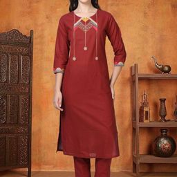 neonari Embroidered Pure Cotton Straight Kurta With Trousers-image-52