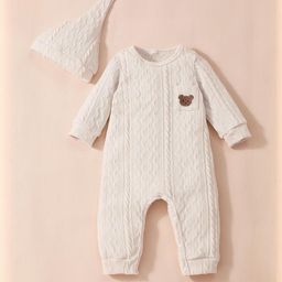Hopscotch Off-White Textured Full-Sleeve Bodysuit with Hat-picture-1
