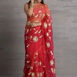 Sutra Attire Pink Shaded Chiffon Saree with Gota Patti Work-picture-40
