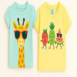 Zip Zap Zoop Girls Light Blue & Yellow Cotton T-Shirt - Pack of 2-picture-46