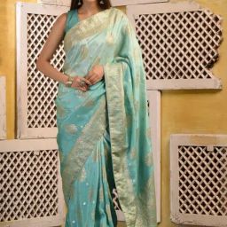 Sutra Attire Shaded Blue Silk Saree with Zari work-picture-8