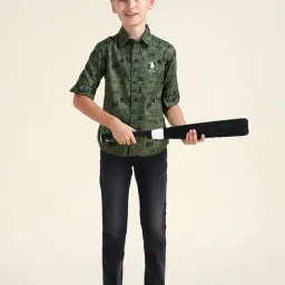 U.S. Polo Assn. Boys Green Cotton Printed Shirt-picture-22