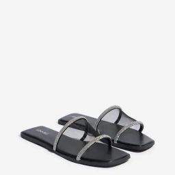 LUNA BLU by Westside Black Diamante Embellished Mesh Slides-1