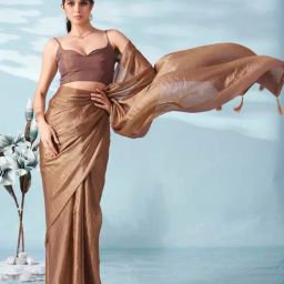 Tikhi Imli Brown Solid Saree with Unstitched Blouse-picture-34