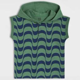 MINIKLUB Green Cotton Sleeveless Wavy Printed Hooded T-Shirt-image-76