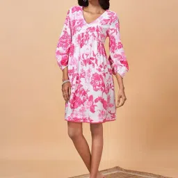 Marigold Lane White & Pink Floral Print A-Line Dress-picture-43