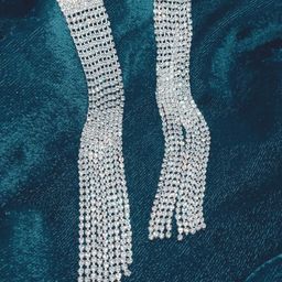 SAJOGO Silver Plated Rhinestone Studded Contemporary Drop Earrings-image-95