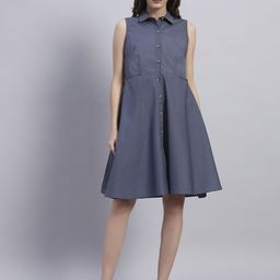 Chemistry Women Sleeveless Shirt Collar A-Line Knee Length Dress-picture-17