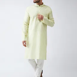 SOJANYA Men Lime Green & Off-White Solid Kurta with Churidar-13