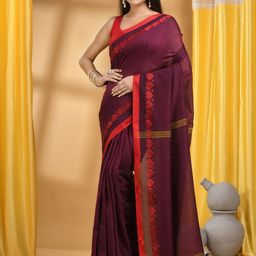 DESH BIDESH Zari Pure Cotton Taant Saree-19