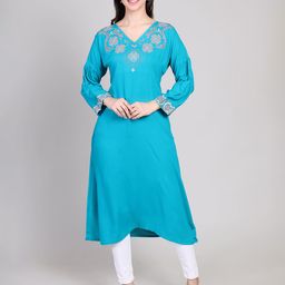 DELIS Geometric Yoke Design V-Neck Thread Work A-Line Kurta-36