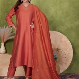 BulBul Women Geometric Solid Silk Kurta with Trousers & Dupatta-21