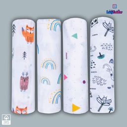 LazyToddler Organic Cotton Muslin Swaddle Printed Pack of 4 - White-16