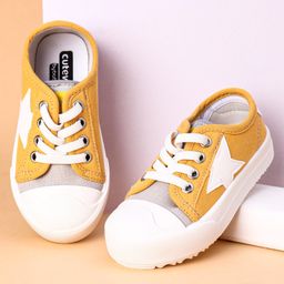 Cute Walk by Babyhug Lace Up Casual Shoes Star Patch - Yellow-image-85