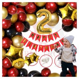 Bubble Trouble Boys Second Happy Birthday Balloons Decoration Kit Combo Red Gold - Pack of 81-23