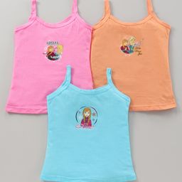Bodycare Cotton Singlet Slips Disney Princess Print Pack of 3 - Pink Peach and Blue-image-1