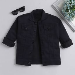 Ministitch Full Sleeves Solid Denim Jacket - Black-image-76