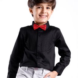 Babyhug Cotton Lycra Woven Full Sleeve Solid Shirt with Bow Applique - Black-image-54