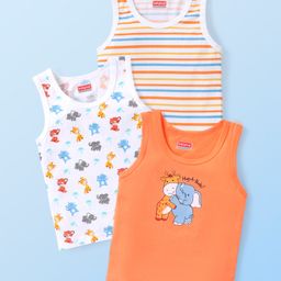 Babyhug 100% Cotton Knit Sleeveless Vests with Striped & Animal Print Pack of 3 - Multicolor-14