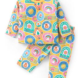 Babyhug Cotton Knit Full Sleeves Night Suit with Sun & Floral Print - Yellow-image-32