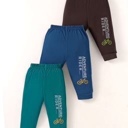 Zero Sinker Knit Full Length Lounge Pants with Text Print Pack of 3 - Navy Brown & Green-picture-13